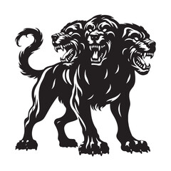 Underworld guardian Cerberus silhouette evoking myth and legend - Cerberus illustration - Cerberus vector - mythical creature silhouette
