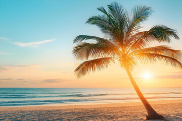 Sunrise Palm Beach Scene, Peaceful Tropical Sunrise