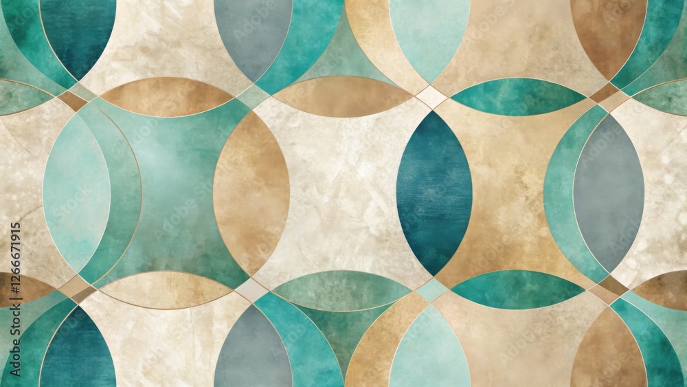 Aufkleber Abstract Teal and Beige Geometric Pattern with Subtle Metallic Accents A Seamless Texture for Design Projects