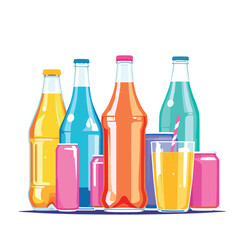 Vsai colorful carbonated drinks bottles and cans with glass and straw