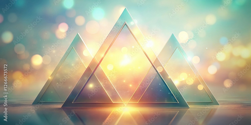 Aufkleber Illuminated Triangular Structures Reflecting on a Shimmering Surface, Creating a Dreamlike, Abstract Composition