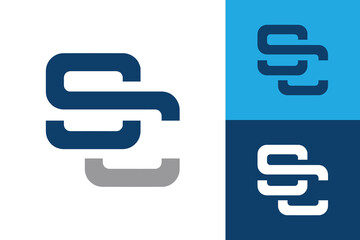 The image shows a flat monogram logo design of an initial letter SC in blue and grey color that looks bold and sharp on a white background