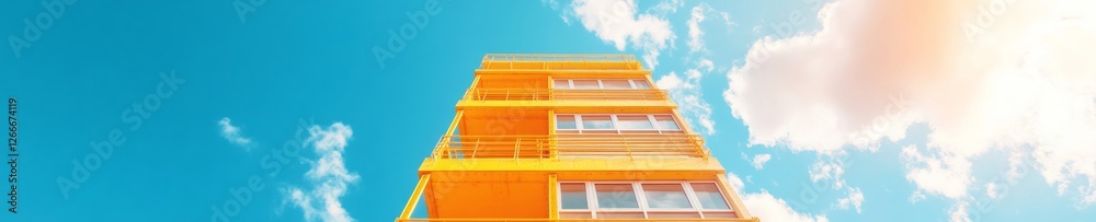 Poster Contemporary Urban Architecture Vibrant Modular Concrete Framework with Cranes under Blue Sky - Infrastructure Growth and Modern Construction Technique Showcase