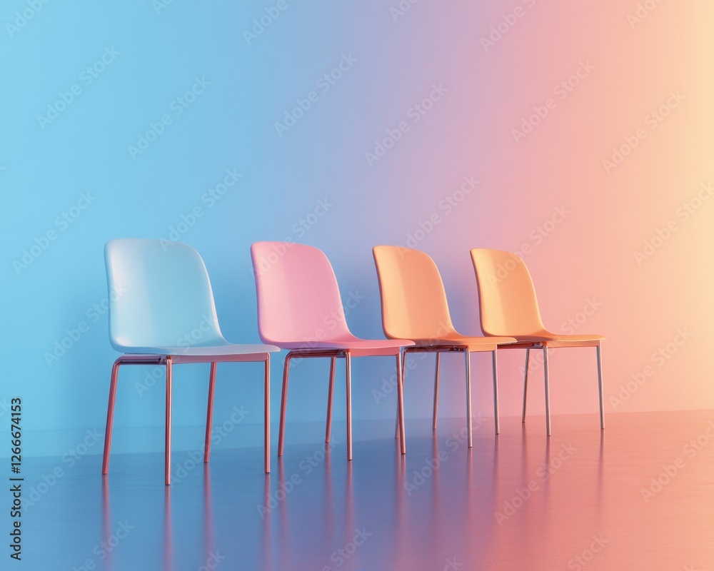 Poster modern gradient aesthetic vibrant plastic chairs in event space - engaging corporate event design an