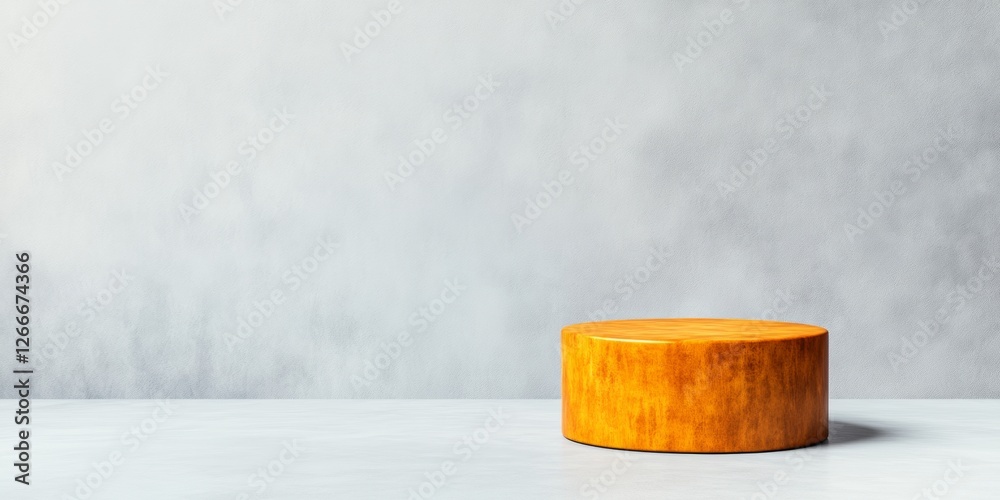 Aufkleber minimalist texture trends in modern office design wooden cylinder display stand on concrete flooring