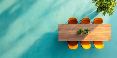 Minimalist Collaborative Workspace Vibrant Orange Chairs and Wooden Conference Table - Enhancing Team Synergy in Modern Office Design and Professional Efficiency