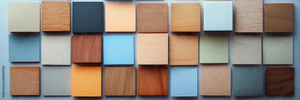 Poster contemporary workspace innovation hands on minimalist wooden texture board with vibrant sticky notes