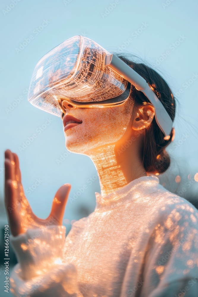 Poster Immersive VR Headset Experience Futuristic Tech with Gesture Controls and Spatial Mapping - Digital Content Creation and Interactive Commercial Design for Cutting-Edge Interfaces