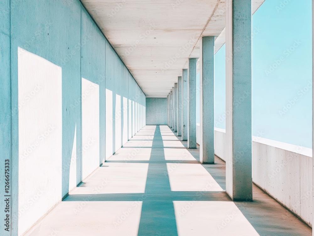 Aufkleber minimalist concrete corridor with sunlit abstract patterns - modern architectural design and aesthet