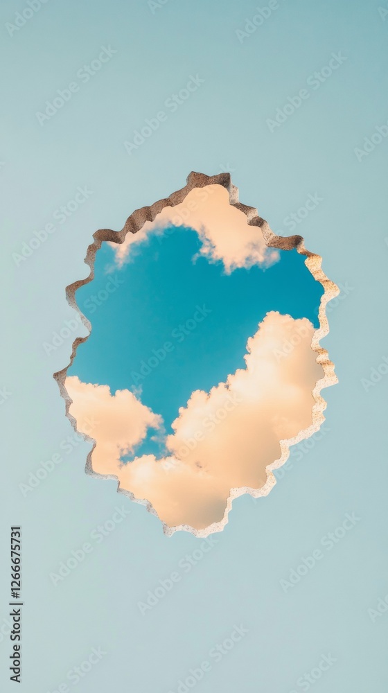 Aufkleber surreal sky portal clouds and blue through torn paper edge - contemporary art for creative business 