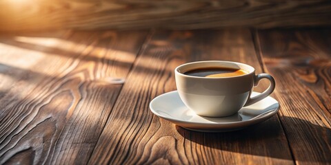 Obraz premium Aromatic Coffee in Sunlight on Rustic Wooden Tabletop