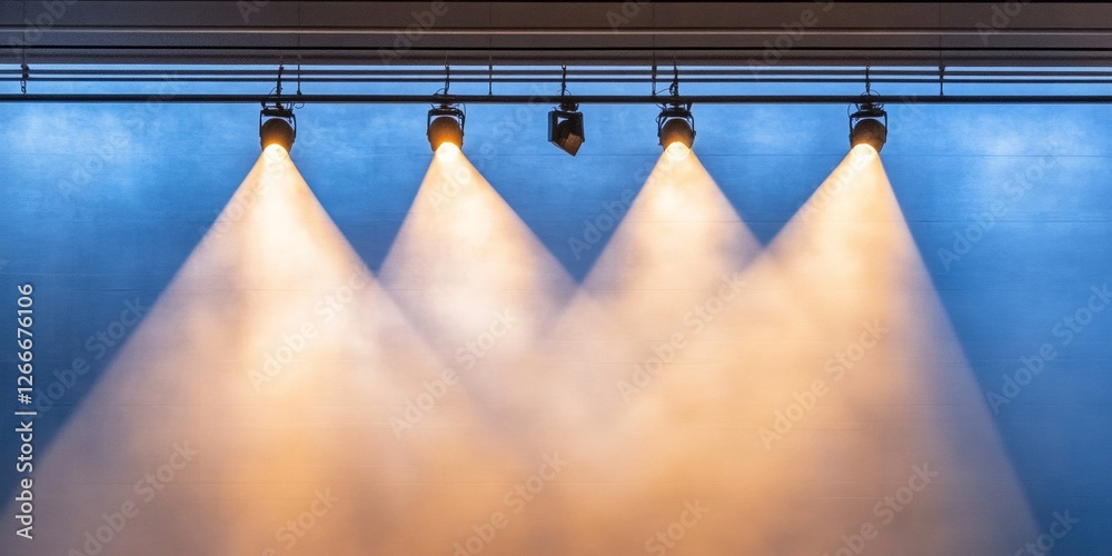 Poster geometric stage illumination innovative suspended beam fixtures on industrial rigging - theatrical l