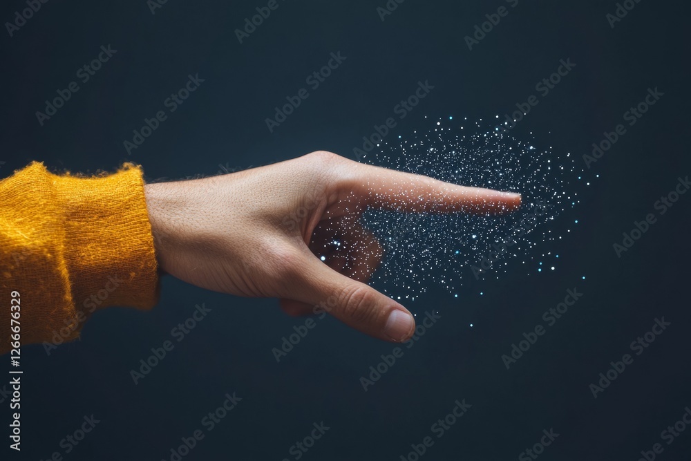 Leinwandbilder Futuristic Interface Communication Hand Engaging with Digital Elements - High-Tech Visualization for Business Innovation and Human-Computer Interaction Enhancement