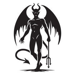 Fiery-eyed Devil silhouette symbolizing evil and mysticism - Devil illustration - Devil vector - mythical creature silhouette
