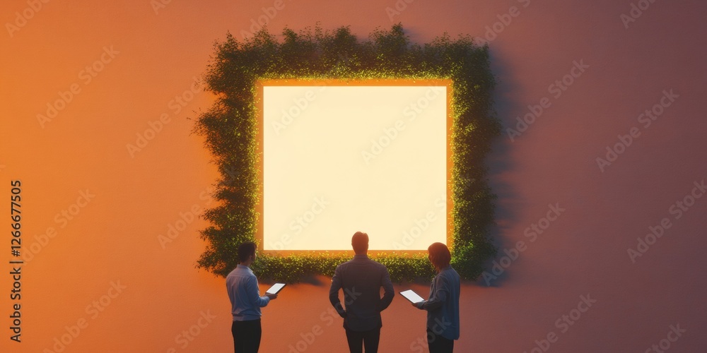 Leinwandbilder contemporary teamwork hub illuminated collaborative space with standing desks and tablets - agile of