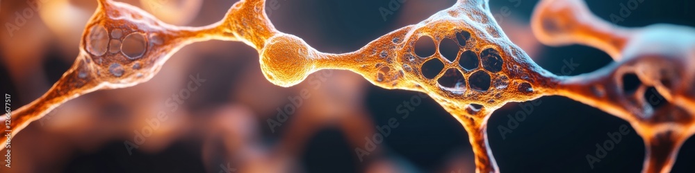 Aufkleber Futuristic Neural Network Visualization Interconnected Biopolymer Nodes and Fiber Textures - Cutting-Edge Tech Content for Digital Infrastructure and AI Systems Optimization