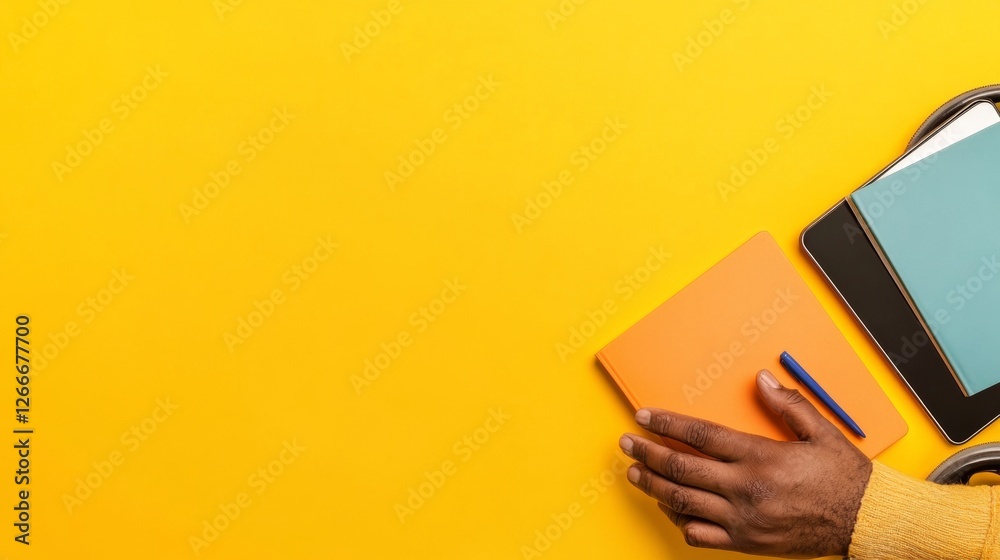 Aufkleber Minimalist EdTech Flat Lay Vibrant Learning with Digital Tablets and Notebooks for Inclusive Virtual Study - Enhancing Collaborative Education Design in Startup Spaces