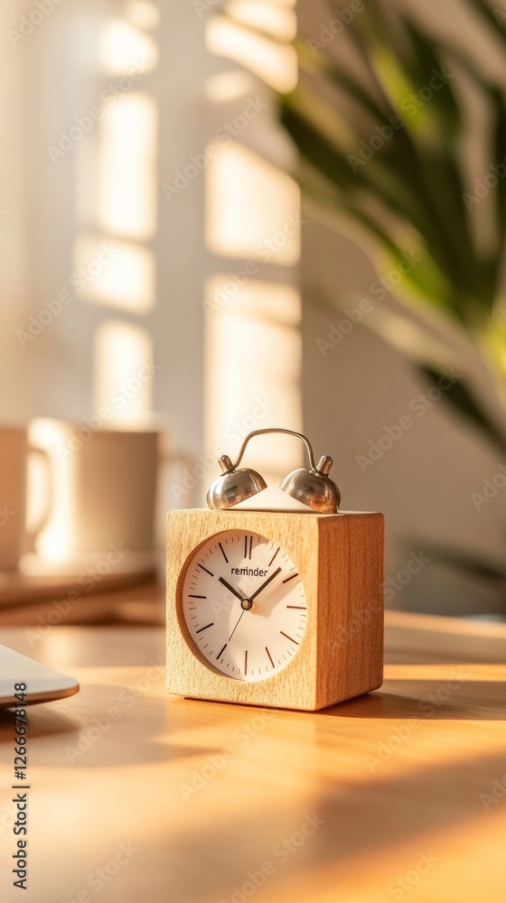 Poster minimalist wooden desk clock natural texture in modern office - elevate workflow efficiency and aest