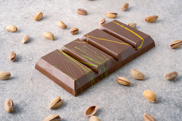 Chocolate bar filled with pistachio kunafa. Dubai chocolate