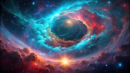 Cosmic Nebula A Celestial Tapestry of Vibrant Hues and Glowing Stars, Unveiling a Mystical Interstellar Vortex