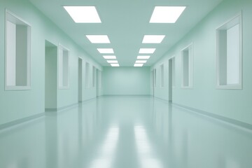 Minimalist Lab Hallway Streamlined Soft Green Design for Safe Movement in Healthcare - Modern Facility Optimization and Clean Medical Infrastructure