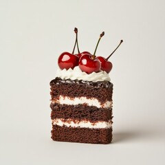 Minimalist Chocolate Cake Design Textured Pastry Slice with Whipped Cream and Cherries - Elevate Dessert Marketing and Trendy Bakery Merchandising