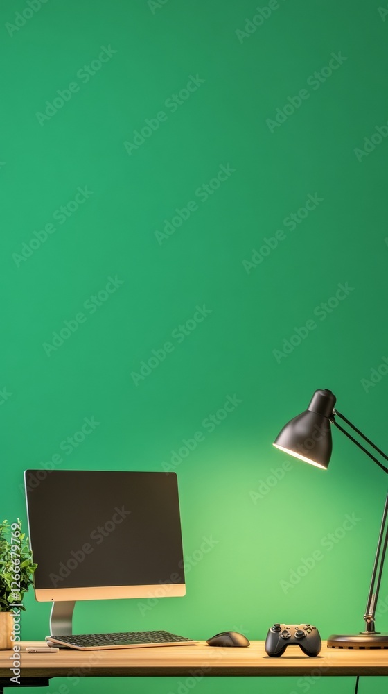 Leinwandbilder minimalist gaming workspace streamlined desk with tech peripherals and ambient lamp - digital lifest