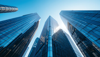 Fototapeta premium Fantustic Ultra-Realistic Modern Cityscape with Glass Skyscrapers at Sunset