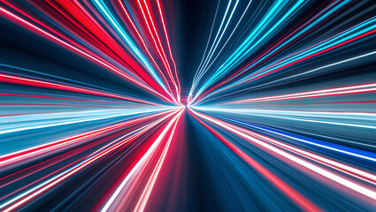 Light Streaks Motion Abstract glowing red blue white rays moving outward in high speed futuristic style