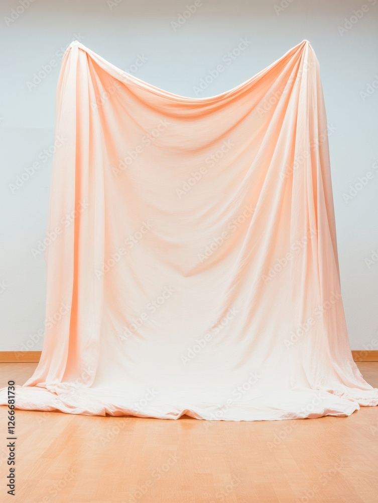 Poster elegant minimalist theater backdrop soft fabric drape on wooden floor - modern event decor and creat