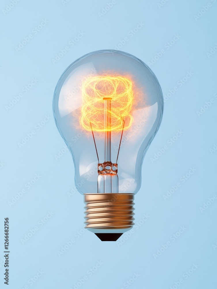 Poster modern innovative lighting design glowing filament in clear bulb on textured surface for business in