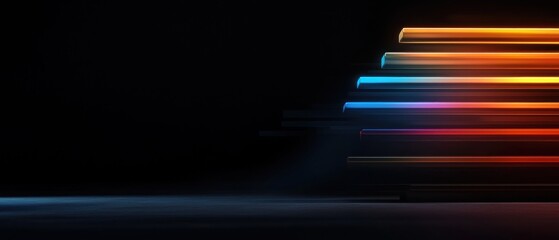 Colorful lines on dark studio background