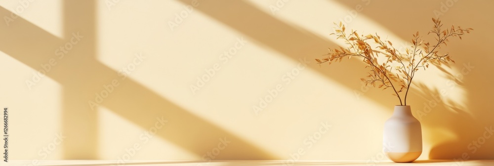 Poster sunlit minimalist workspace modern desk with laptop and monitor setup - ergonomic home office stylin