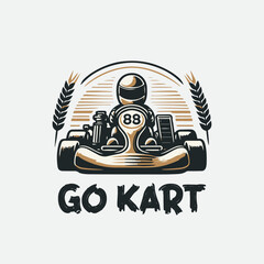 Karting Vector logo design template. Go Kart racing illustration, good for event logo, t shirt design and racing team logo	. Vintage line art Karting logo