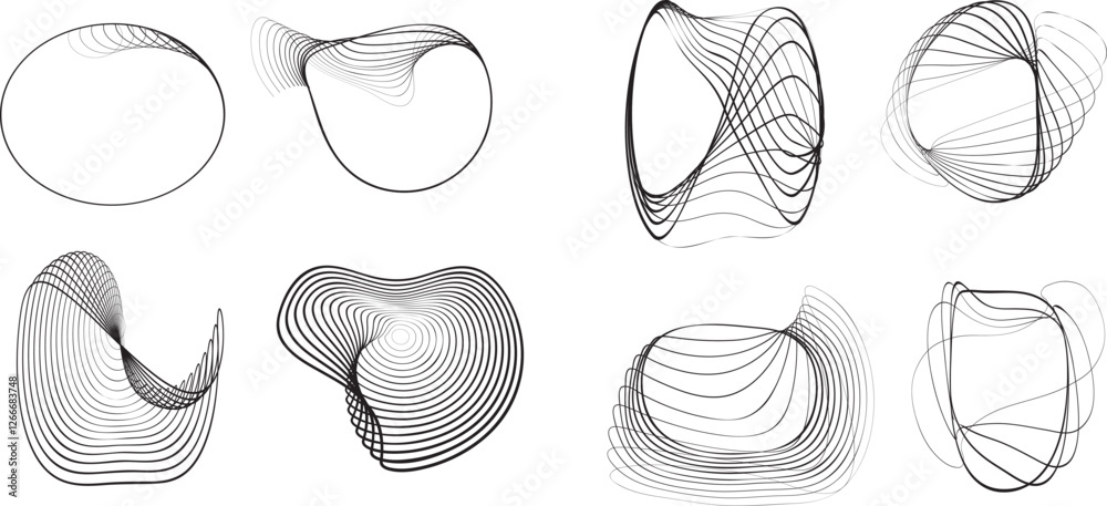 Poster lines in irregular form . rotate rounded shape vector illustration .rotating shapes form a ring.rota
