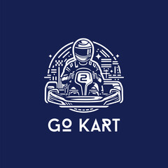 Karting Vector logo design template. Go Kart racing illustration, good for event logo, t shirt design and racing team logo	. Vintage line art Karting logo