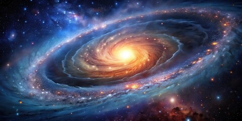 Fototapeta premium Swirling spiral galaxy with vibrant starlight and cosmic dust , space, cosmic, space, cosmic, galaxy, stars, blue