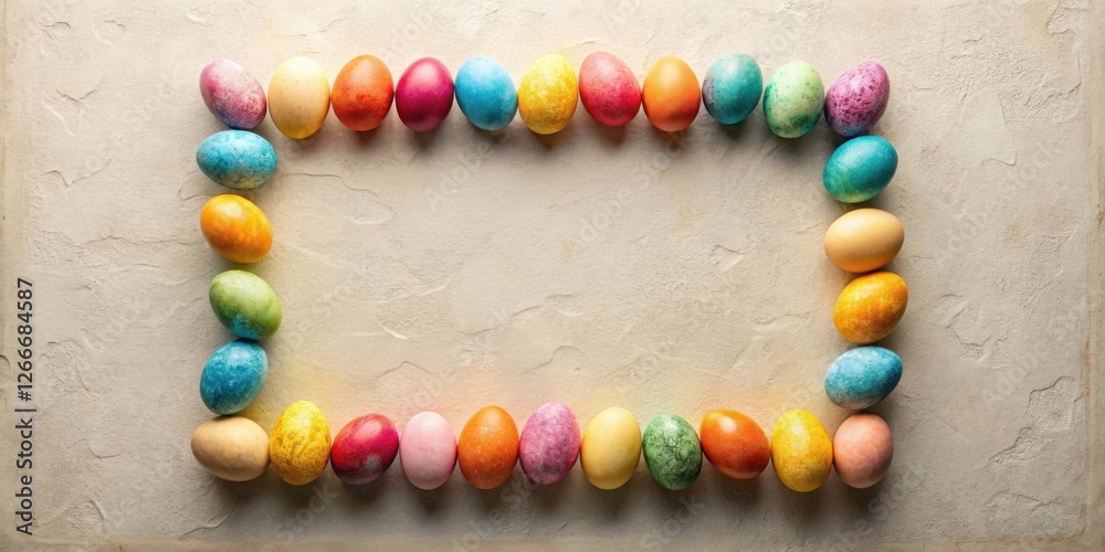Poster A vibrant array of colorful eggs forms a rectangular frame, perfect for spring celebrations and festive greetings.