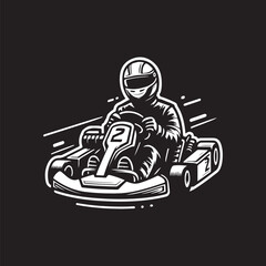 Karting Vector logo design template. Go Kart racing illustration, good for event logo, t shirt design and racing team logo	. Vintage line art Karting logo