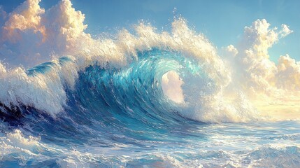 A powerful ocean wave curls dramatically,