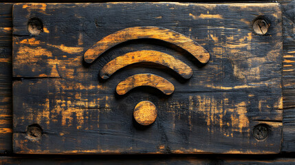 Wireless symbol on weathered wood