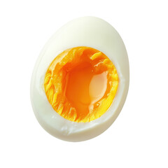 Isolated Appetizing Half of a Soft-Boiled Egg with a Dripping Yolk