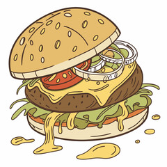 burger and fries vector illustration