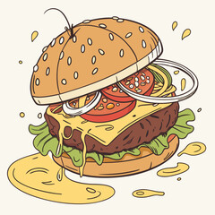 burger and fries vector illustration