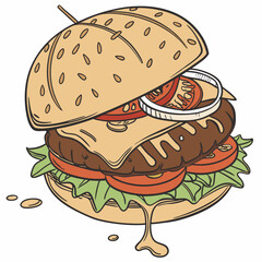 burger and fries vector illustration
