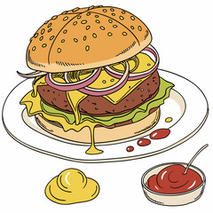 burger and fries vector illustration