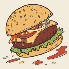 burger and fries vector illustration