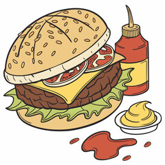 burger and fries vector illustration
