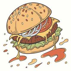 burger and fries vector illustration