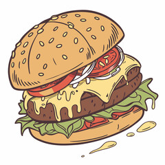 burger and fries vector illustration